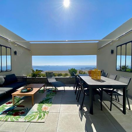 Superbe T2 44M2 - Grande Terrasse Vue Mer Panoramique Exceptionnelle Piscine - Parking Bandol Bagian luar foto
