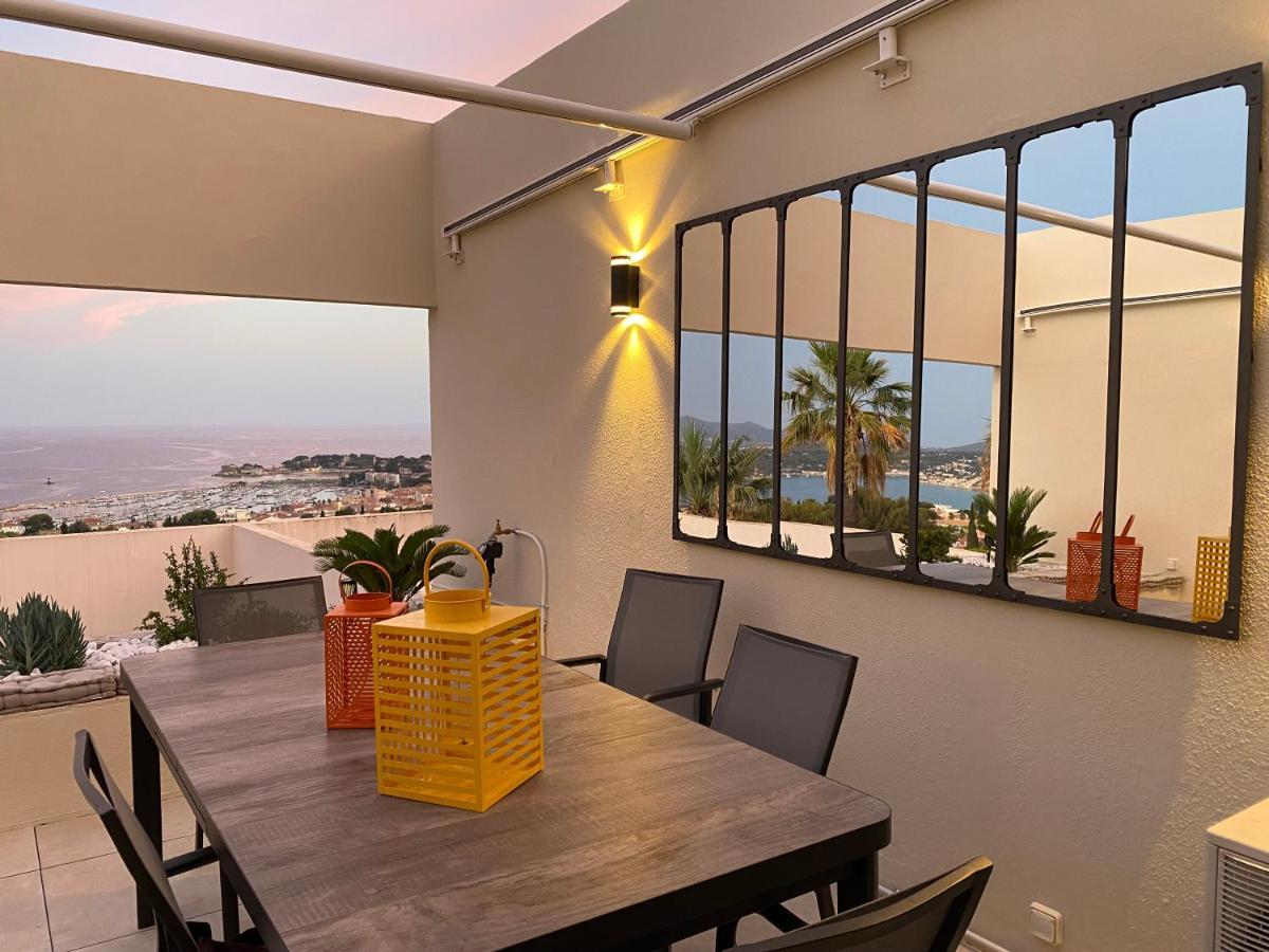 Superbe T2 44M2 - Grande Terrasse Vue Mer Panoramique Exceptionnelle Piscine - Parking Bandol Bagian luar foto